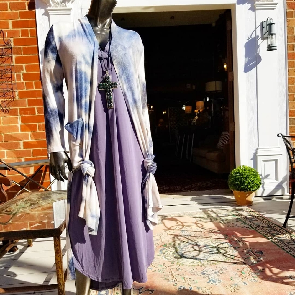 Blue Tie Dye Duster with Pockets & Side Slits - Picture 8 of 13